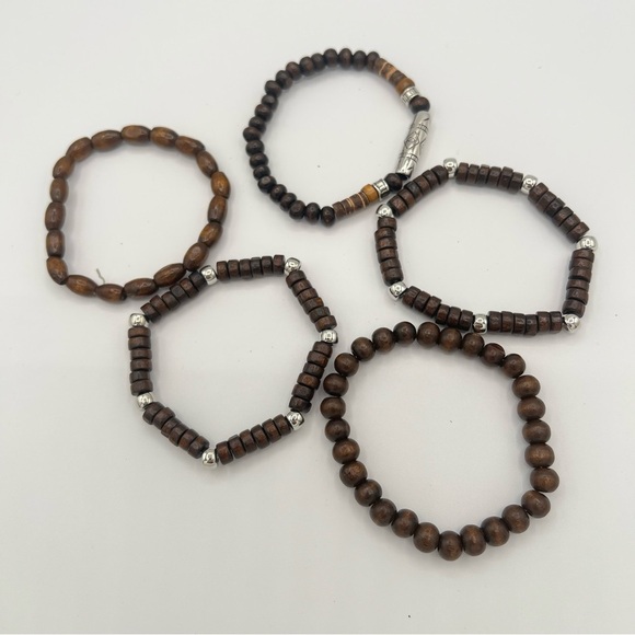 Handmade wooden beads stretch bracelets Set of 5, NEW! - Picture 4 of 5